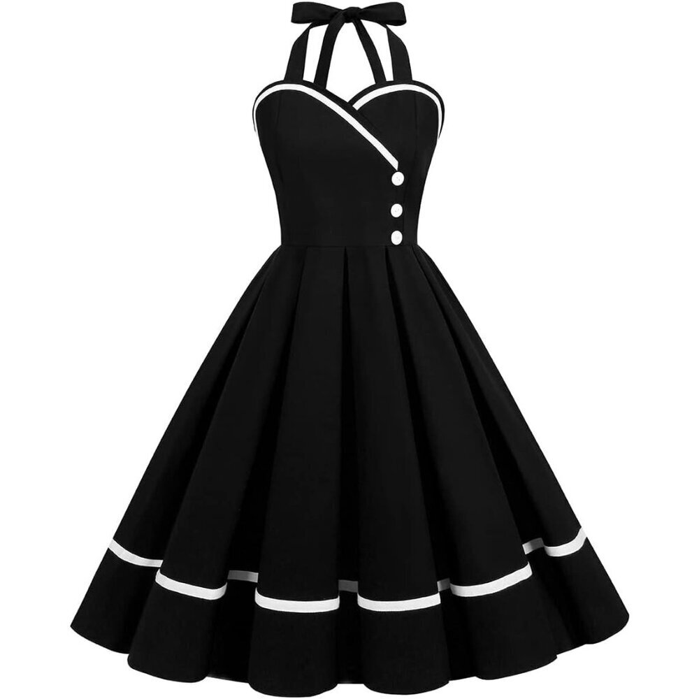 Women Vintage 50s 60s Polka Dot Swing Dress Retro Rockabilly Cocktail